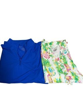 NWT G LIFESTYLE Bundle Blue Quarter Zip Pineapple Print Long Sleeve Size XL